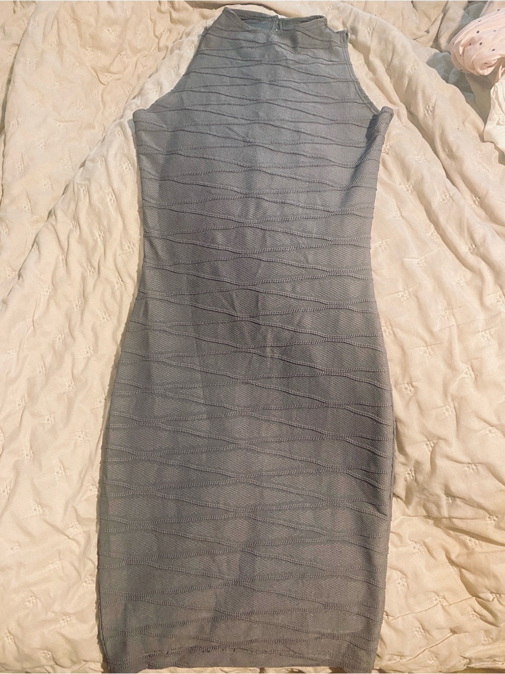 Windsor Sleeveless High-Neck Ribbed Knit Dress in Gray